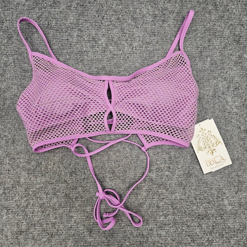 Becca Bikini Top Womens D Cup Mauve Fishnet Metallic Mesh‎ Swim Beach NWT